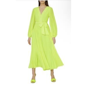 Milly Nadie Pleated Maxi Dress Citron Sz 4 NWT $595